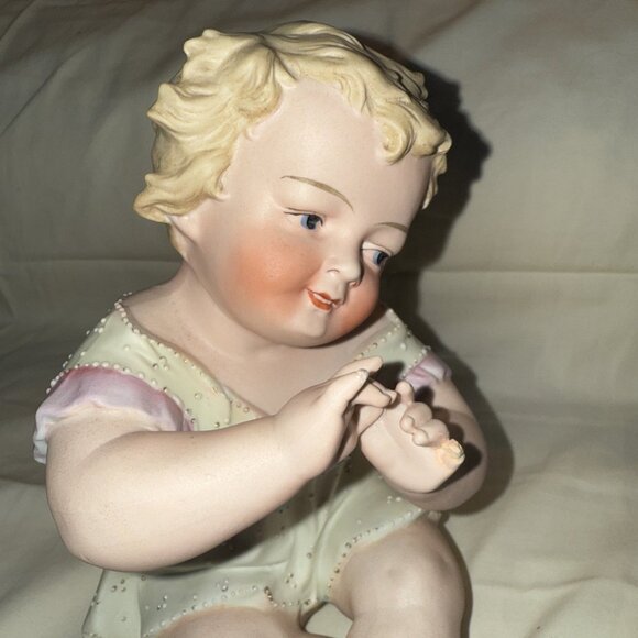 Antique Bisque Flute Baby Statue Porcelain Conta Boehme 8x5” BROKEN PINKY FINGER - Picture 11 of 15